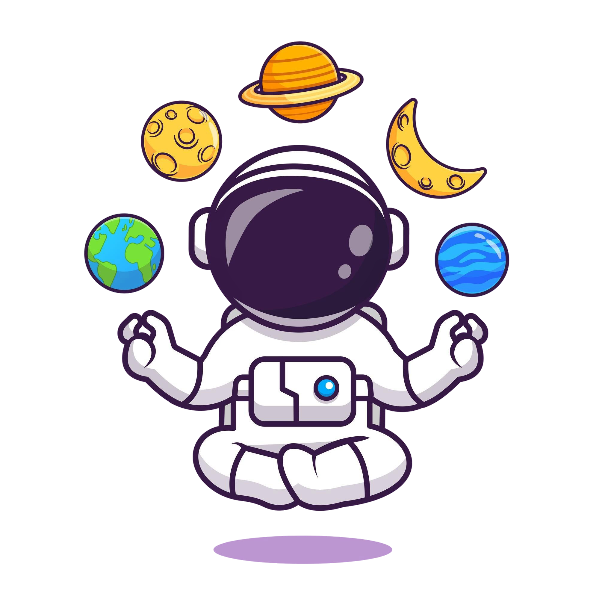 Astronaut in peaceful meditation with planets